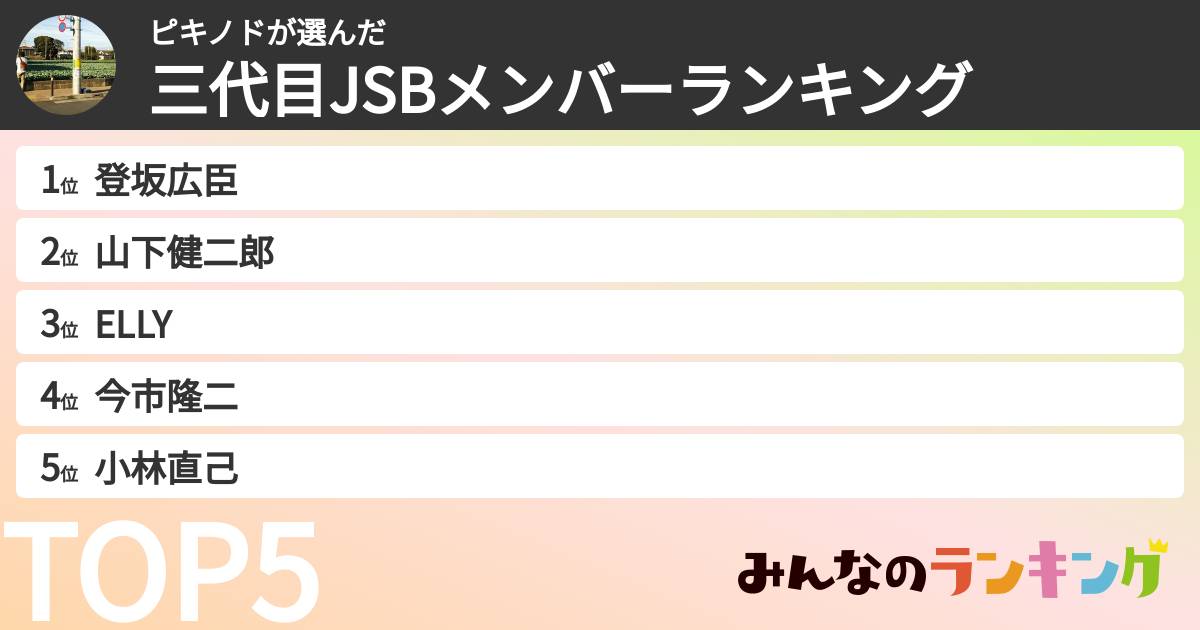 ピキノドさんの「三代目JSBメンバーランキング」