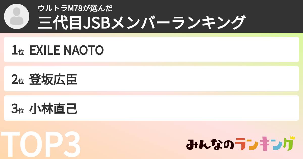 ウルトラM78さんの「三代目JSBメンバーランキング」