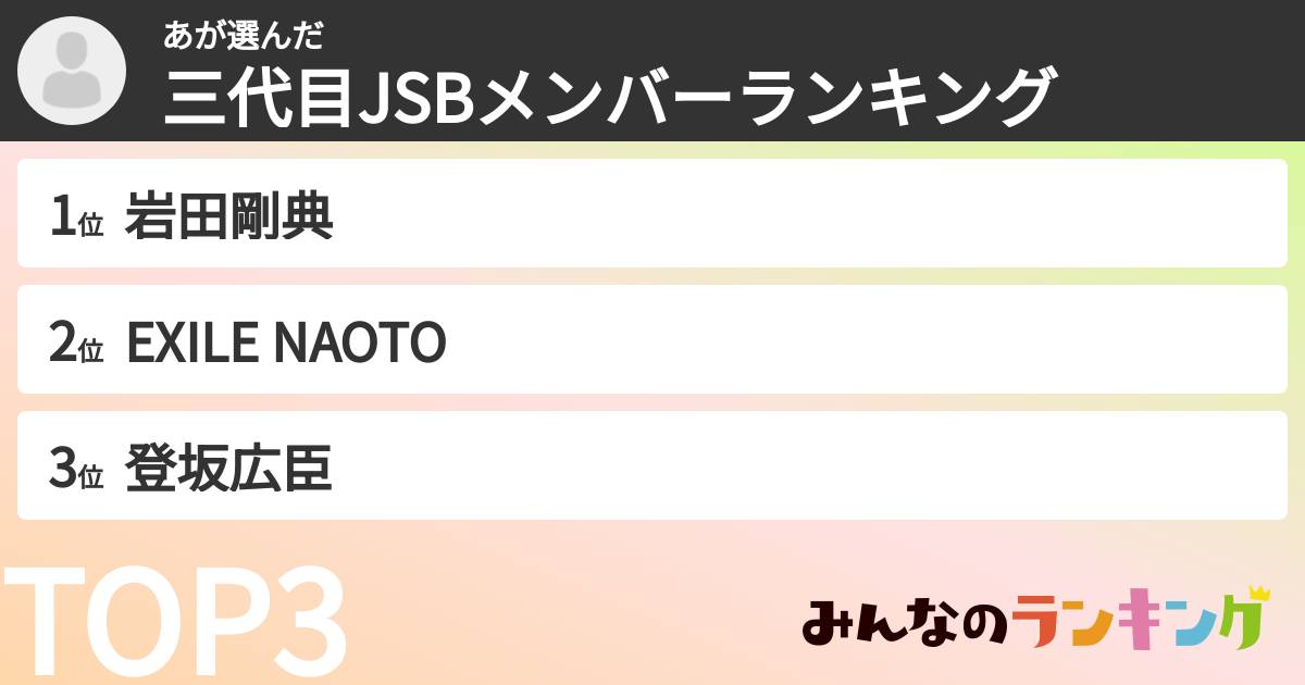 あさんの「三代目JSBメンバーランキング」