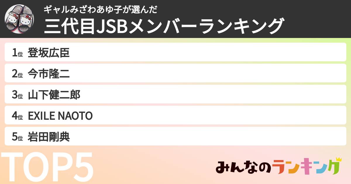 ギャルみざわあゆ子さんの「三代目JSBメンバーランキング」