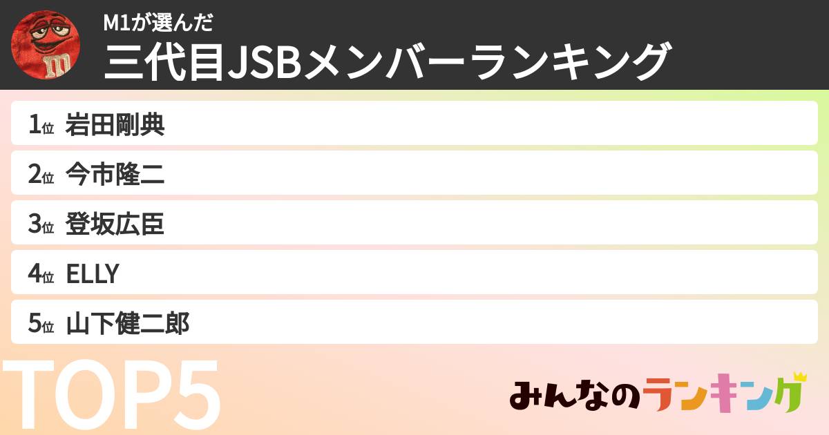 M1さんの「三代目JSBメンバーランキング」