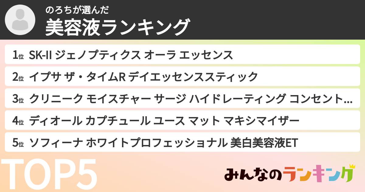 のろちさんの「美容液ランキング」