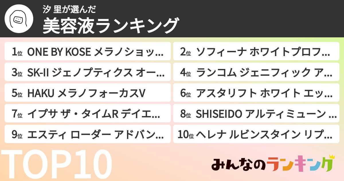 汐 里さんの「美容液ランキング」