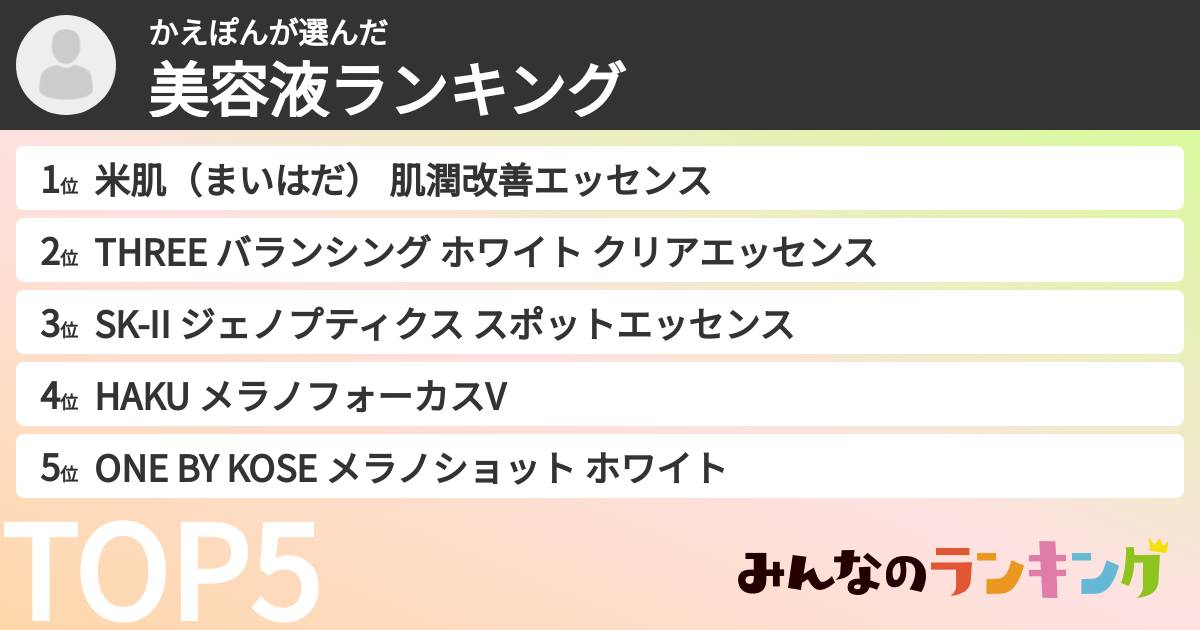 かえぽんさんの「美容液ランキング」