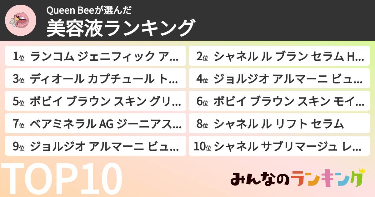 Queen Beeさんの「美容液ランキング」
