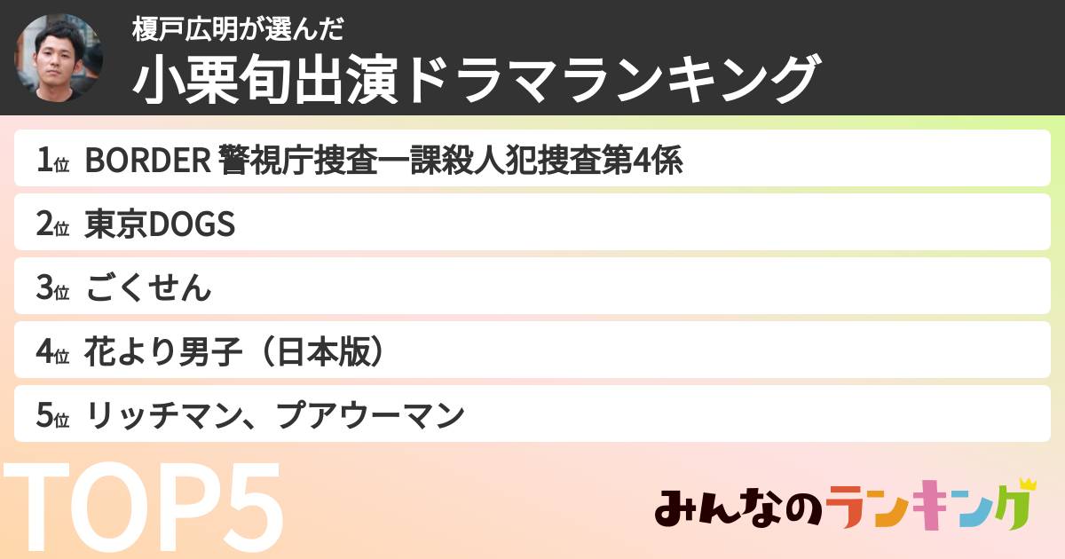 榎戸広明さんの「小栗旬出演ドラマランキング」