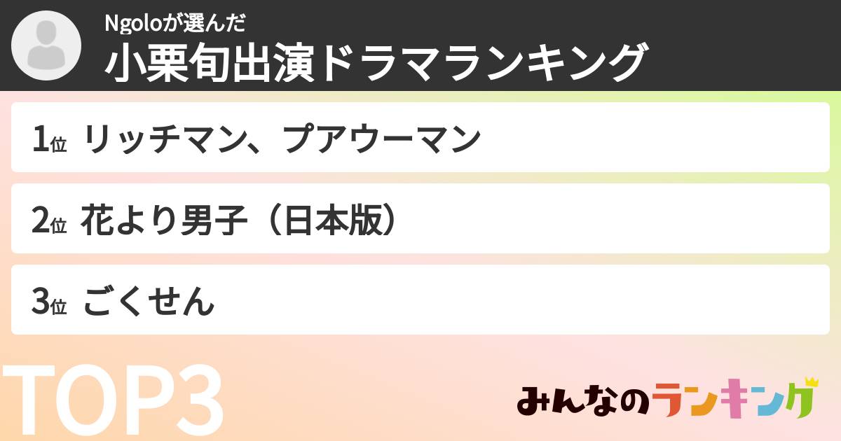 Ngoloさんの「小栗旬出演ドラマランキング」