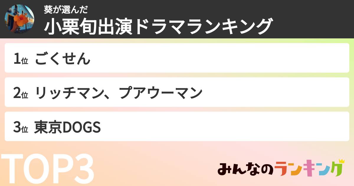 葵さんの「小栗旬出演ドラマランキング」