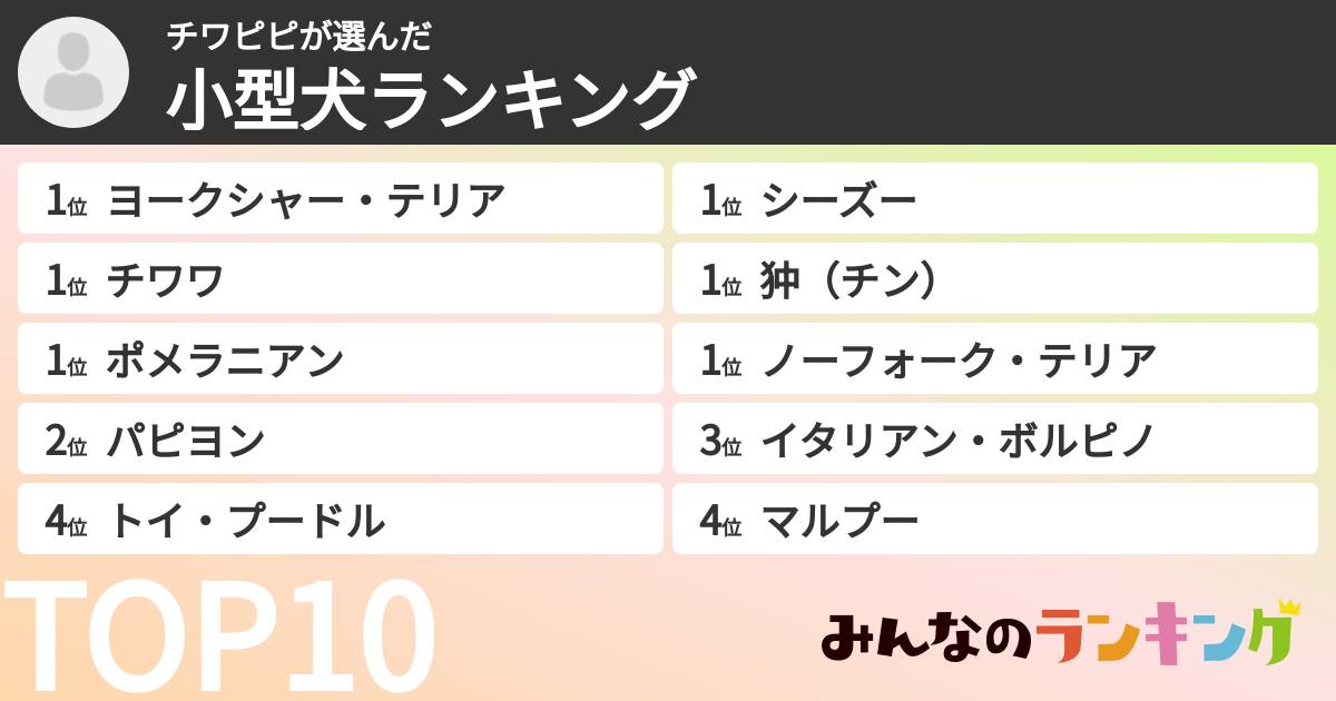 チワピピさんの「小型犬ランキング」