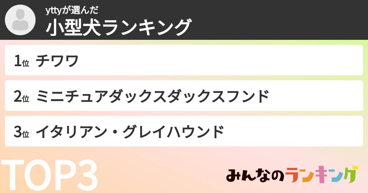 yttyさんの「小型犬ランキング」