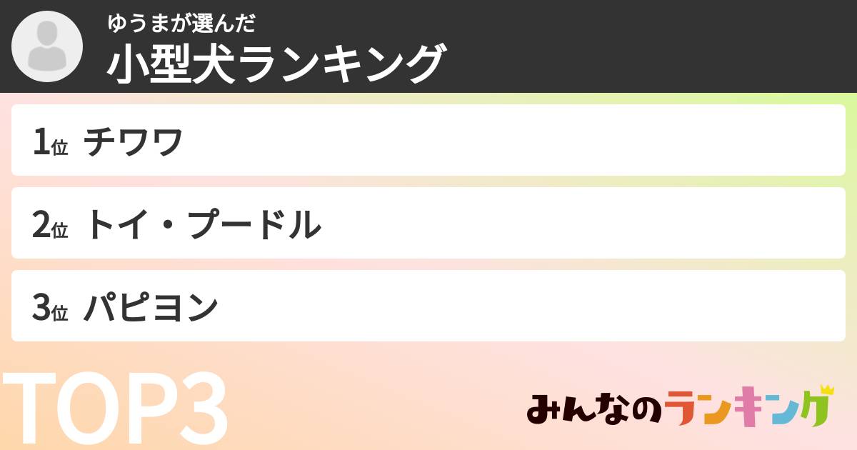 ゆうまさんの「小型犬ランキング」