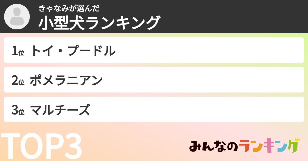 きゃなみさんの「小型犬ランキング」