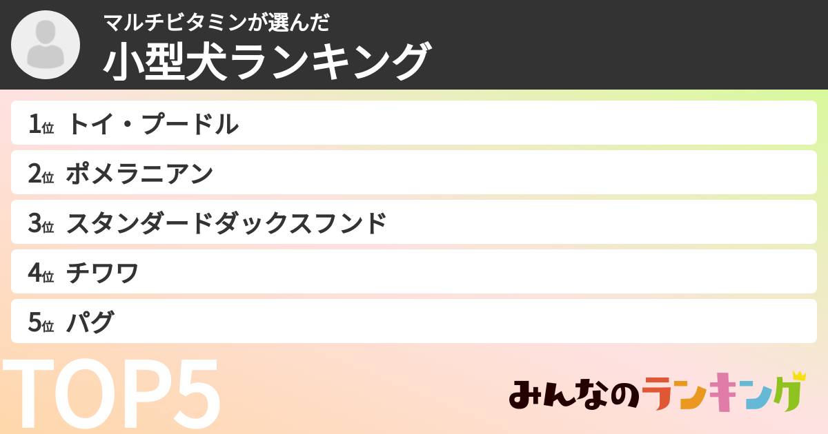 マルチビタミンさんの「小型犬ランキング」