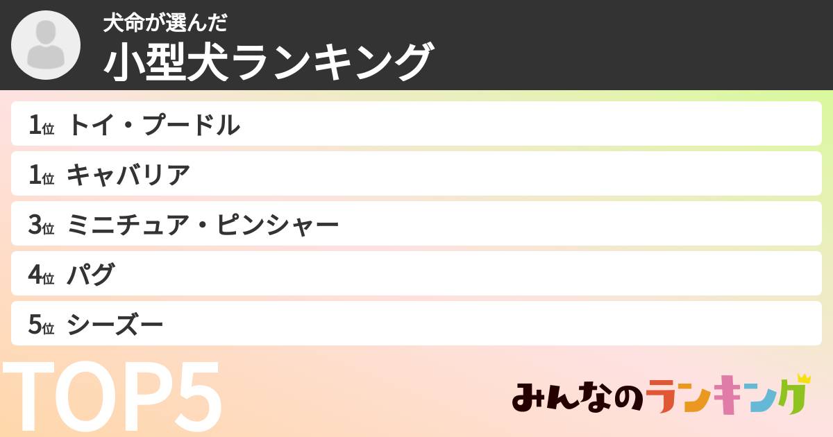 犬命さんの「小型犬ランキング」