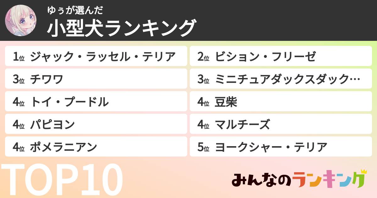 ゆぅさんの「小型犬ランキング」