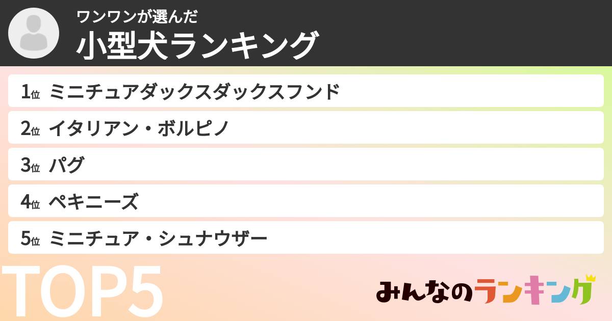 ワンワンさんの「小型犬ランキング」