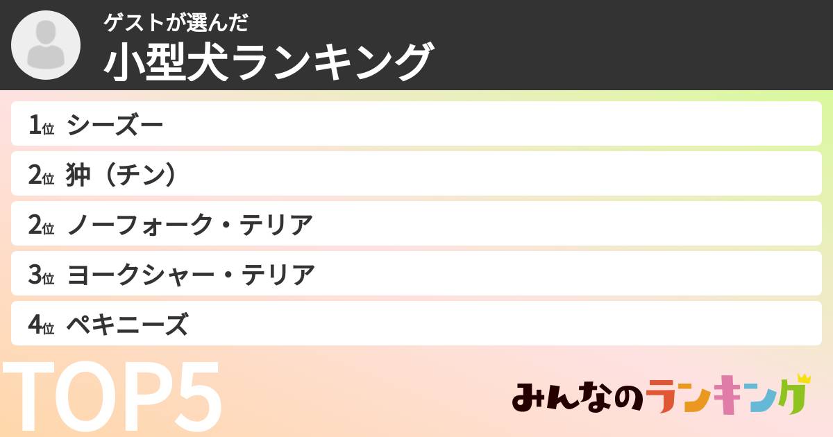 ゲストさんの「小型犬ランキング」