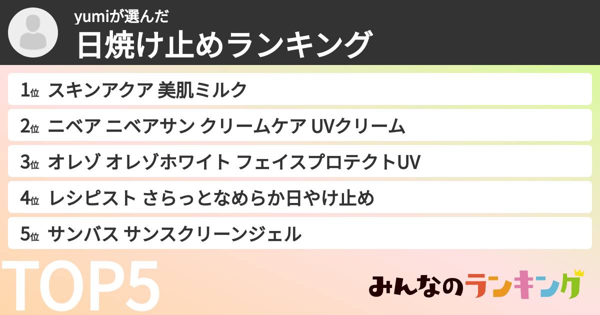 yumiさんの「日焼け止めランキング」