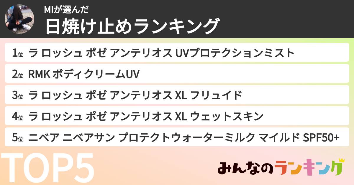 MIさんの「日焼け止めランキング」