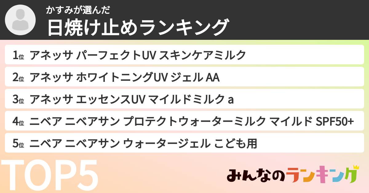 かすみさんの「日焼け止めランキング」
