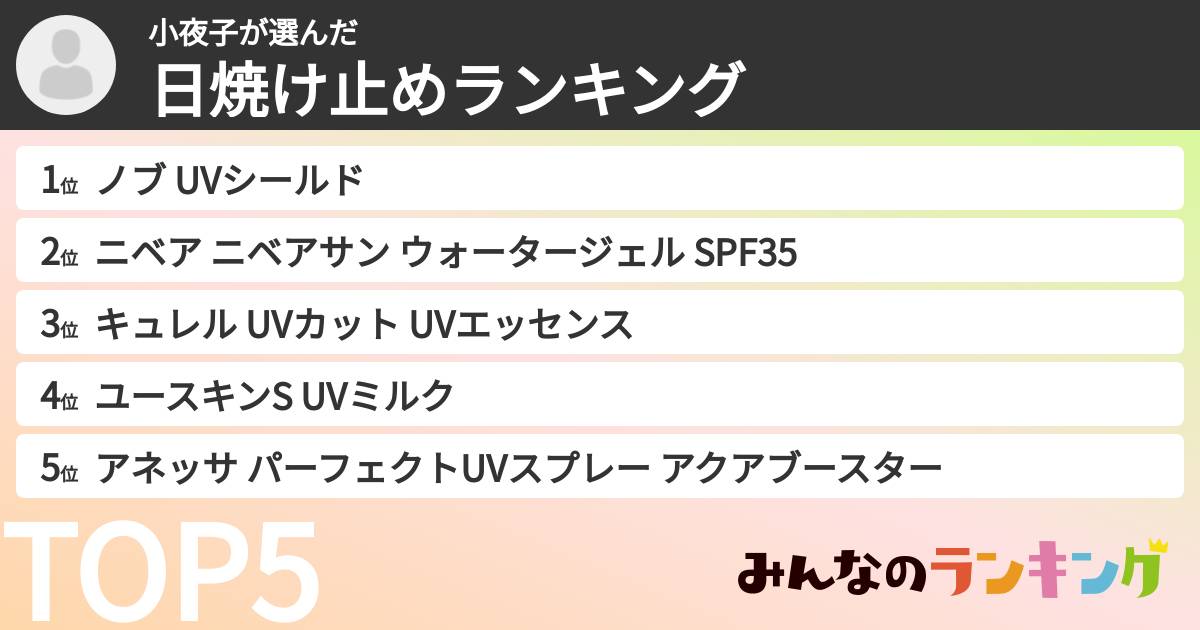 小夜子さんの「日焼け止めランキング」