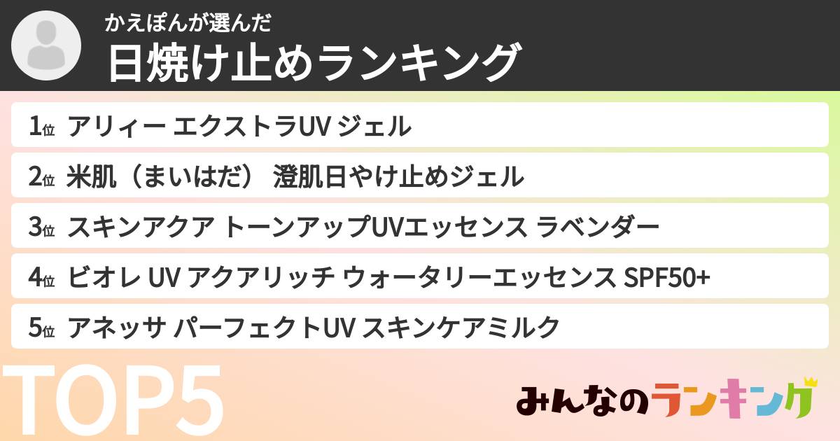 かえぽんさんの「日焼け止めランキング」