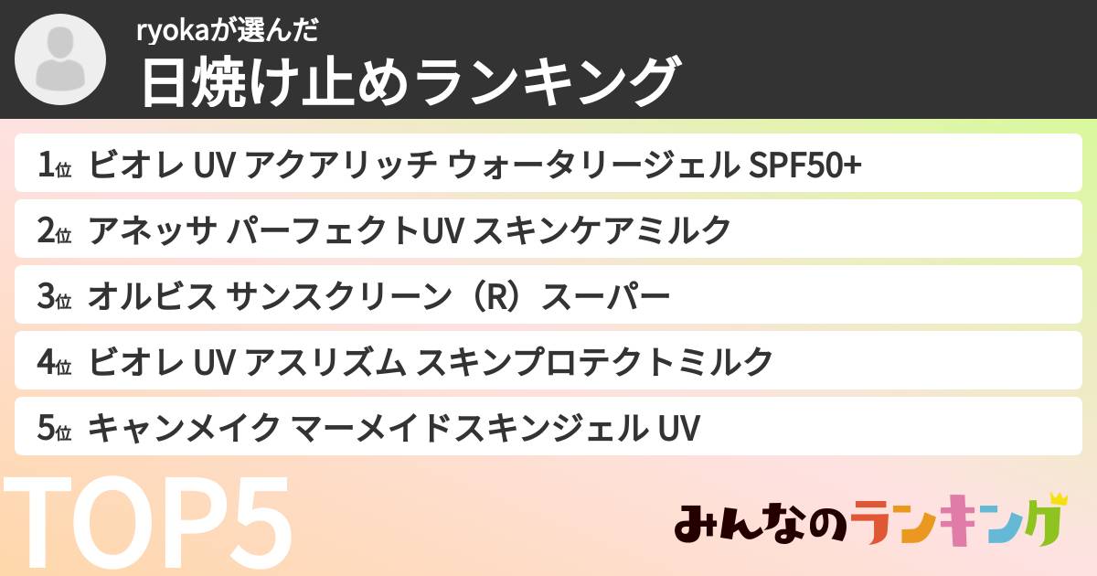 ryokaさんの「日焼け止めランキング」