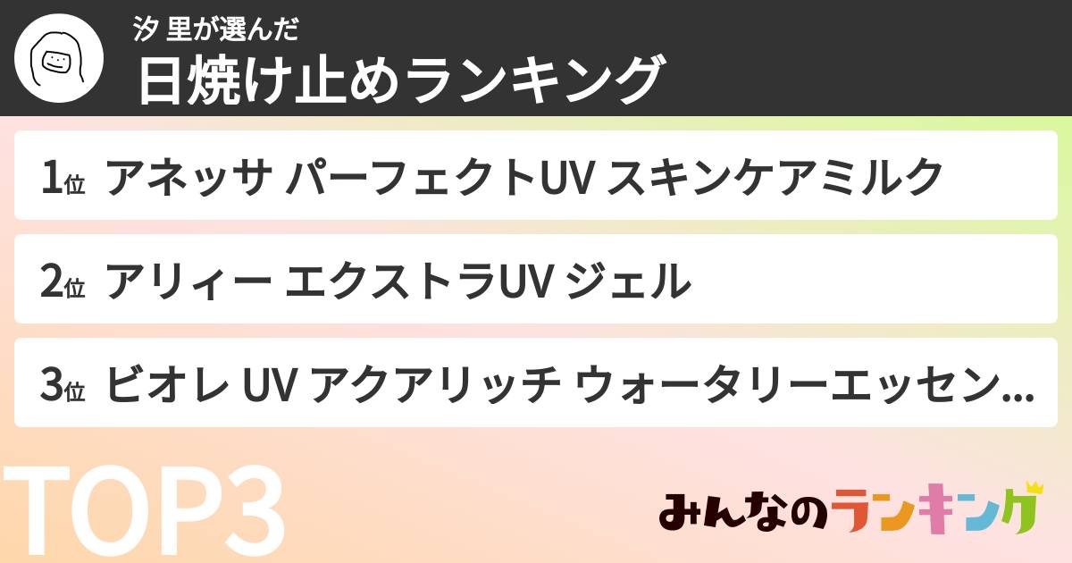 汐 里さんの「日焼け止めランキング」