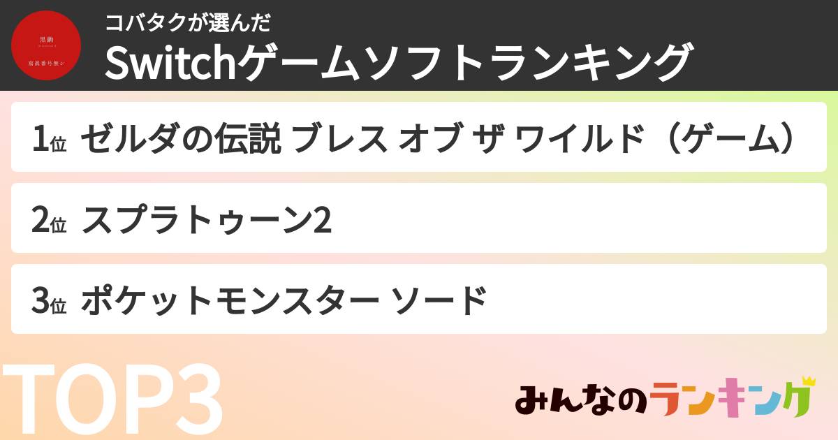 コバタクさんの「Switchゲームソフトランキング」
