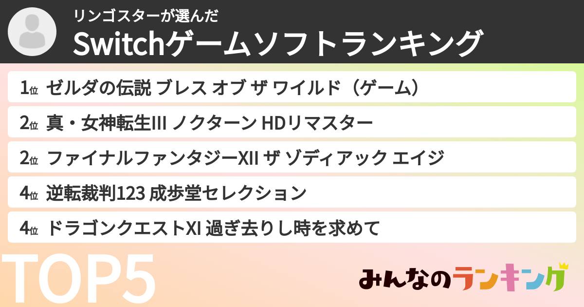 リンゴスターさんの「Switchゲームソフトランキング」