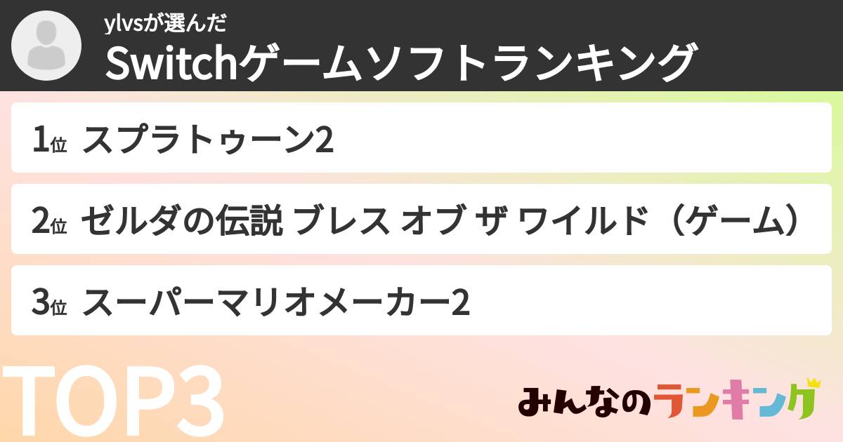 ylvsさんの「Switchゲームソフトランキング」