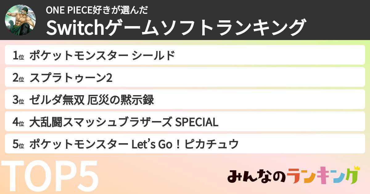 ONE PIECE好きさんの「Switchゲームソフトランキング」
