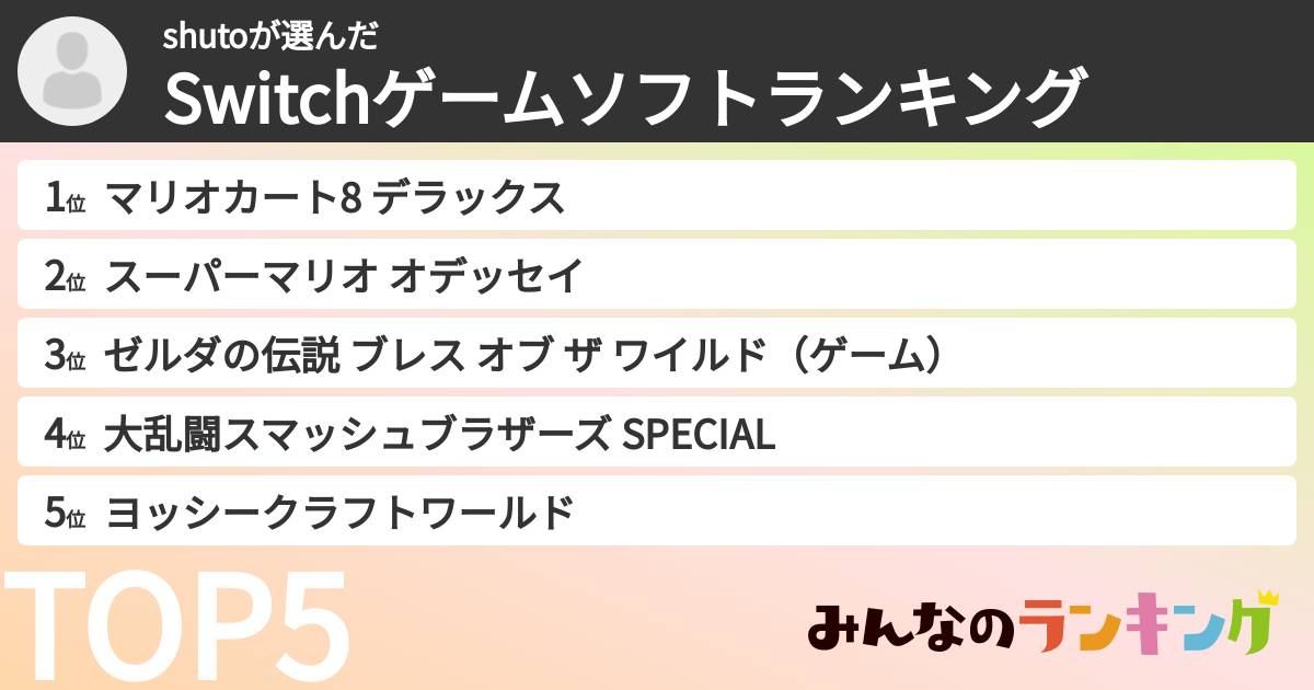 shutoさんの「Switchゲームソフトランキング」