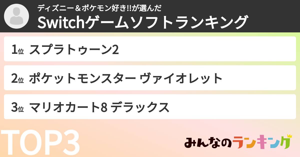 ディズニー&ポケモン好き!!さんの「Switchゲームソフトランキング」