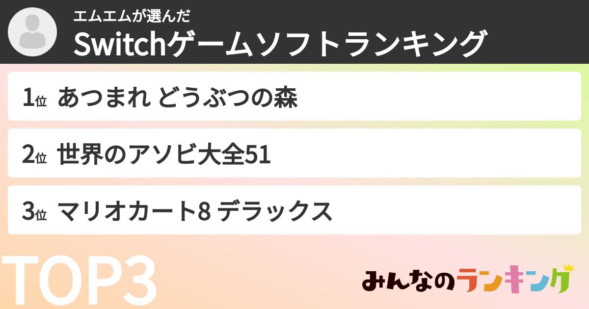 エムエムさんの「Switchゲームソフトランキング」