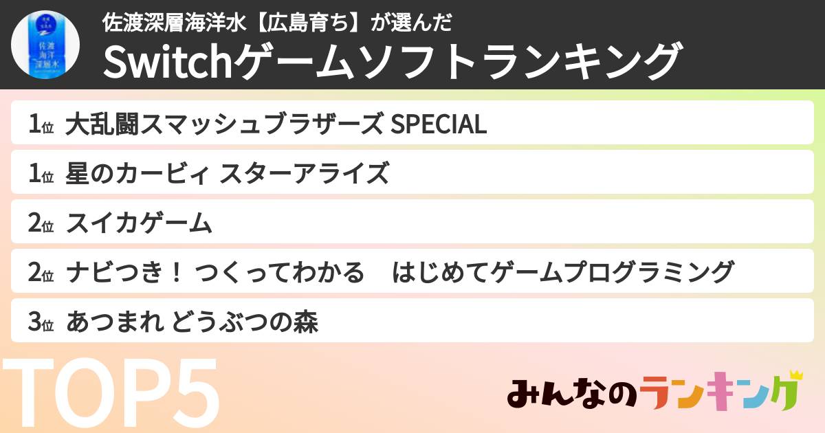 佐渡深層海洋水【広島育ち】さんの「Switchゲームソフトランキング」
