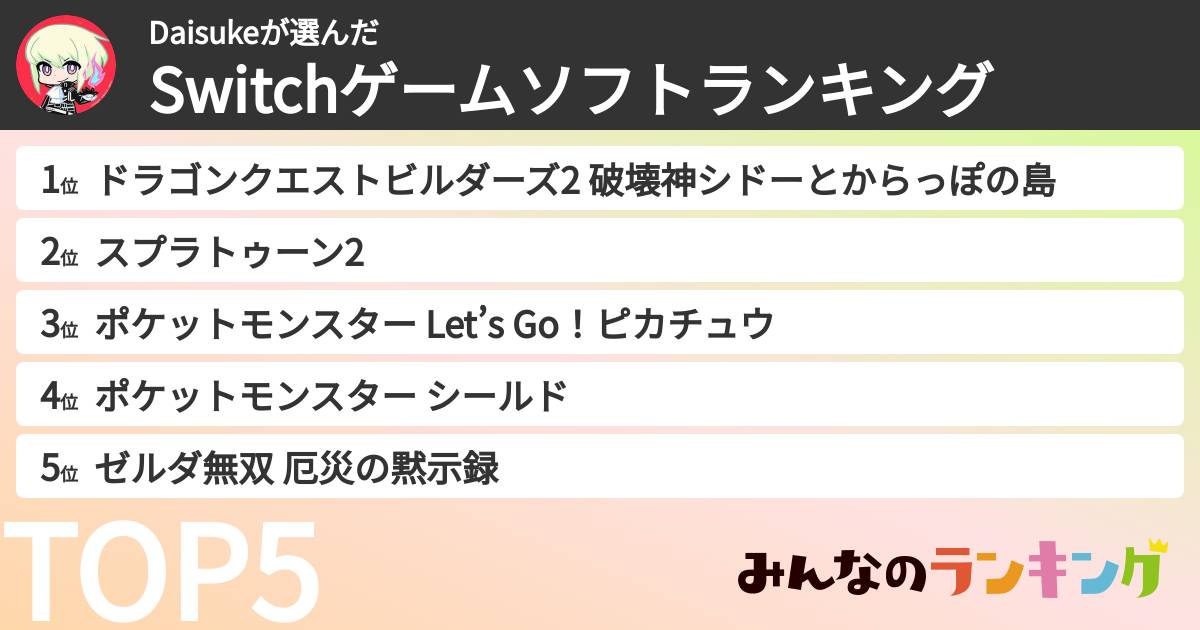 Daisukeさんの「Switchゲームソフトランキング」
