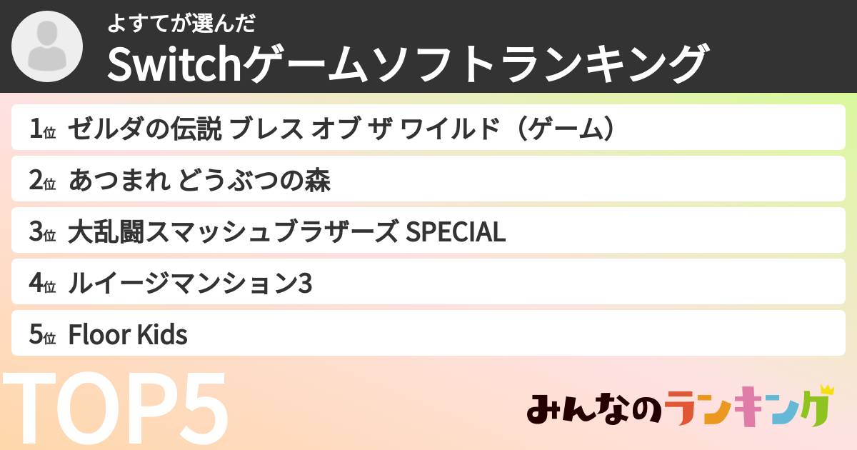 よすてさんの「Switchゲームソフトランキング」