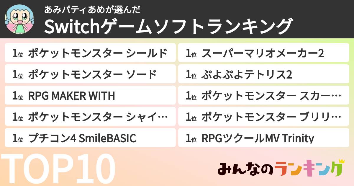 あみパティあめさんの「Switchゲームソフトランキング」