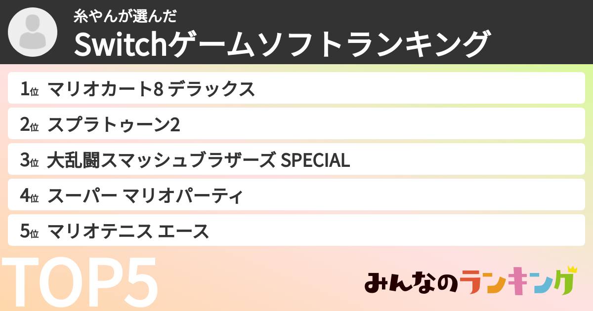糸やんさんの「Switchゲームソフトランキング」