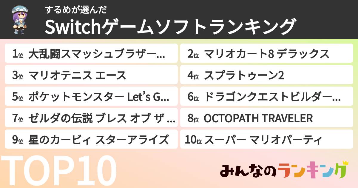 するめさんの「Switchゲームソフトランキング」