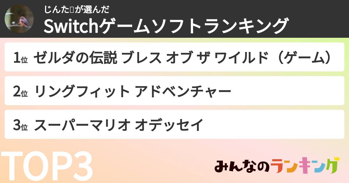 じんた🐑さんの「Switchゲームソフトランキング」