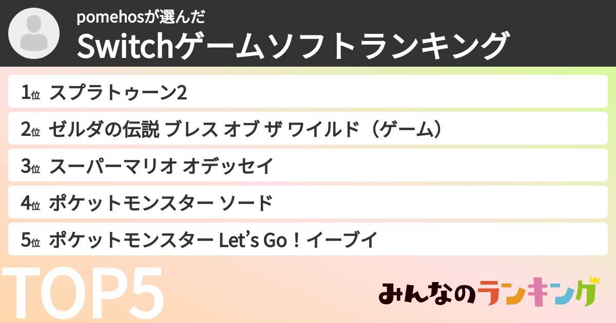 pomehosさんの「Switchゲームソフトランキング」