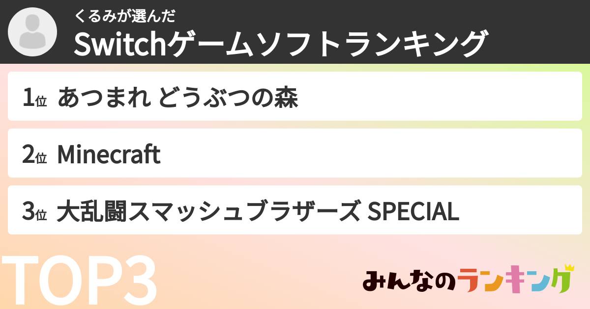くるみさんの「Switchゲームソフトランキング」