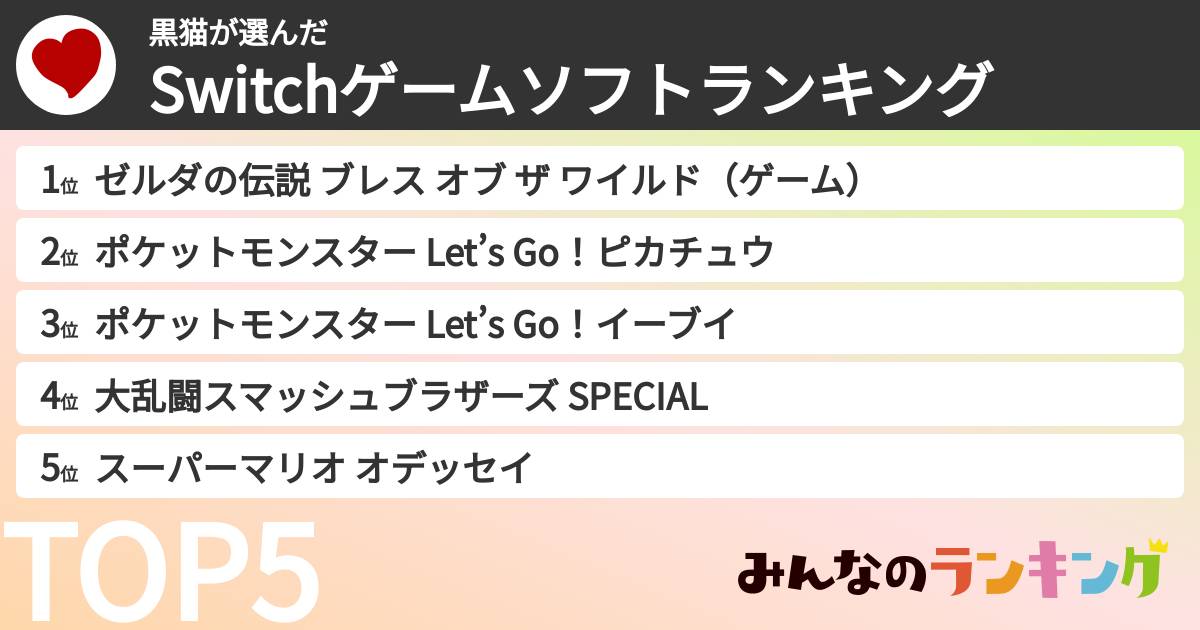 黒猫さんの「Switchゲームソフトランキング」