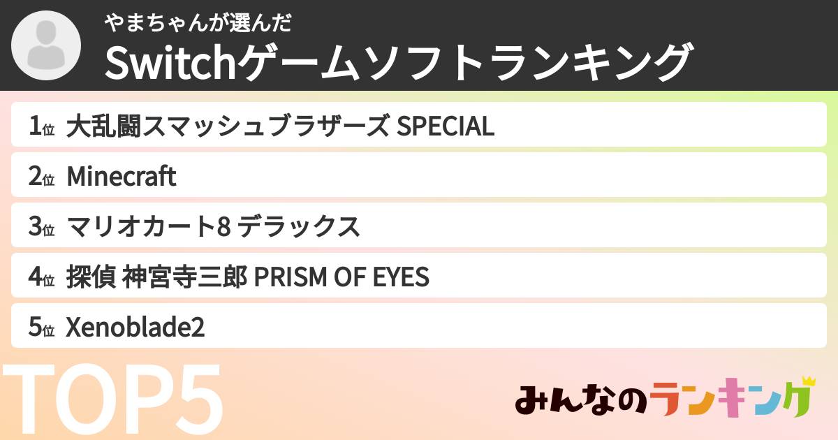 やまちゃんさんの「Switchゲームソフトランキング」
