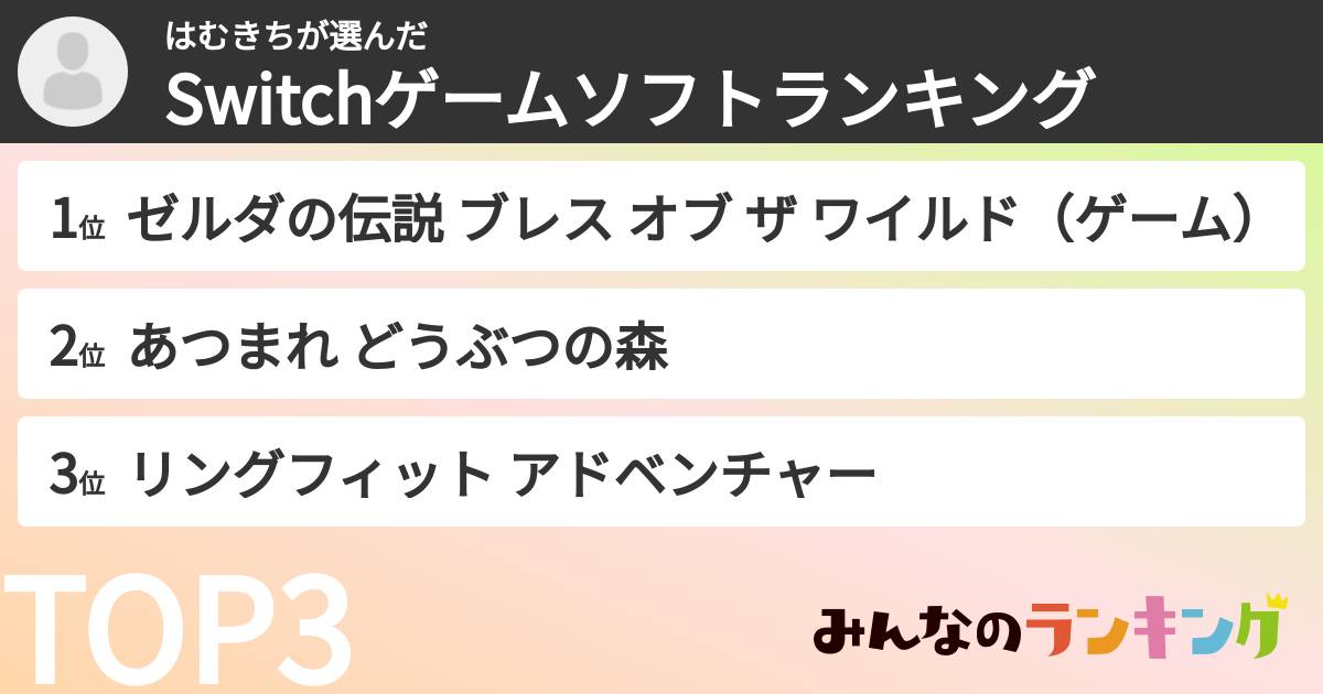 はむきちさんの「Switchゲームソフトランキング」