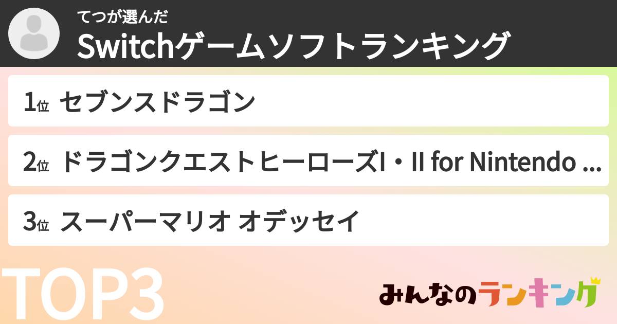 てつさんの「Switchゲームソフトランキング」