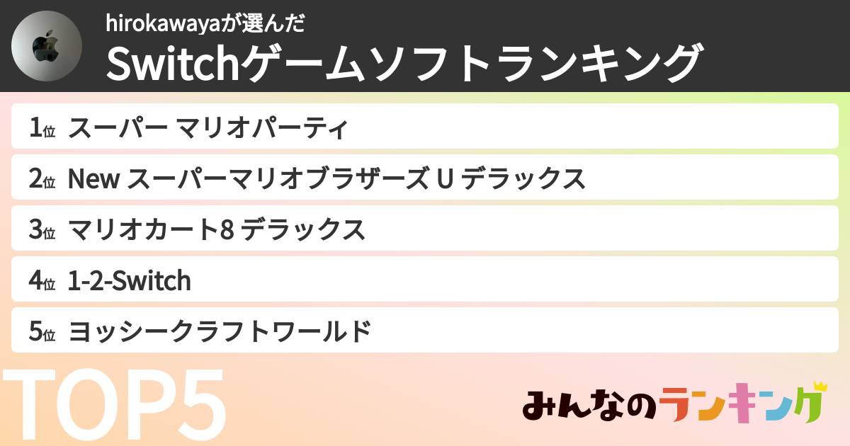 hirokawayaさんの「Switchゲームソフトランキング」