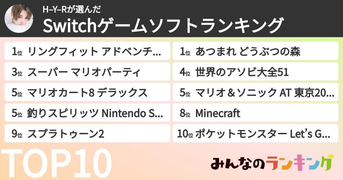 H–Y–Rさんの「Switchゲームソフトランキング」